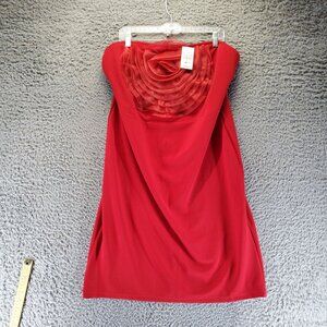 Ashley Stewart Dress Womens 22/24 Red Strapless Ruffled Bodice Stretch *NWT*
